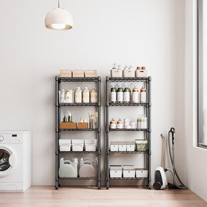 1250 lbs 5 Tier Shelf Metal Storage Shelves Wire Rack Closet Organizers for Garage Kitchen Bathroom Laundry Black 11.8" D x 23.6" W x 59.5" H (5 Count)