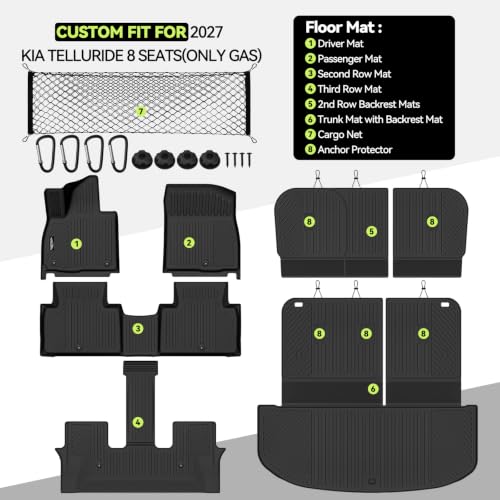 Floor Mat Set for 2027 Kia Telluride Gas 8 Seat