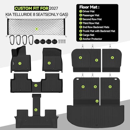 Floor Mat Set for 2027 Kia Telluride Gas 8 Seat
