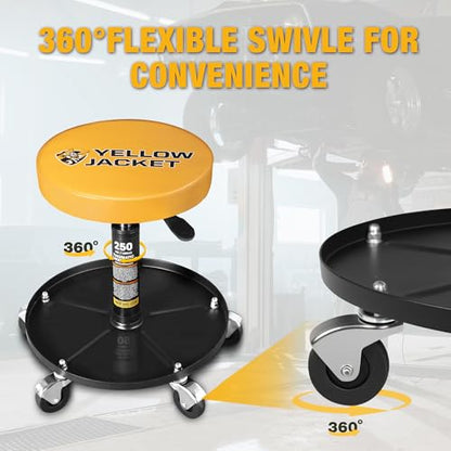 Rolling Mechanic Stool with Wheels Pneumatic Garage Shop Seat Adjustable Height Roller Mechanics Creeper Chair with Tool Tray for Auto Repair