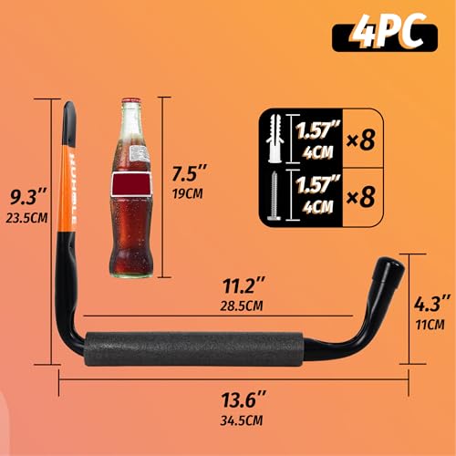 4 Pack 13.6 Inch Jumbo Garage Storage Hooks (4 Count)