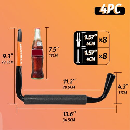 4 Pack 13.6 Inch Jumbo Garage Storage Hooks (4 Count)