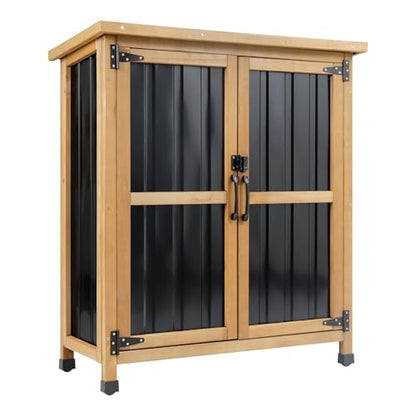 Wood & Metal Outdoor Storage Cabinet with Waterproof Roof