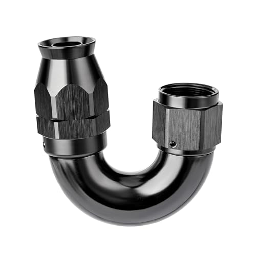 12AN 180 Degree PTFE One Piece Full Flow End Hose Fitting Aluminum Black