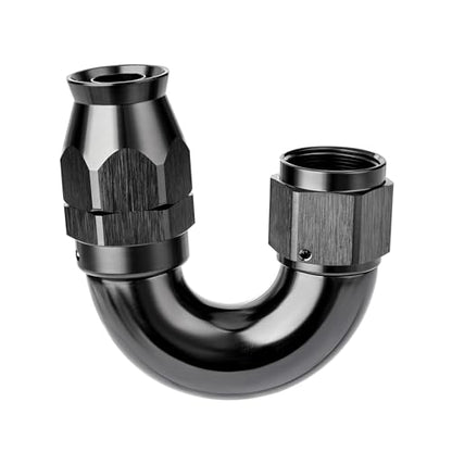 10AN 180 Degree PTFE One Piece Full Flow End Hose Fitting Aluminum Black