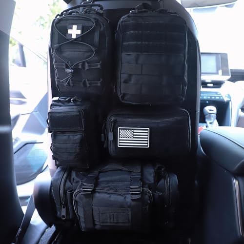 Universal Tactical Seat Back Organizer Vehicle Molle Panel Organizer Storage Bag with 5 Detachable Molle Pouch for All Vehicel Such as Jeep