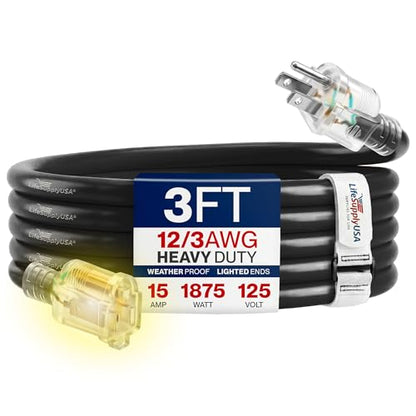 3ft Outdoor Indoor Extension Cord 12 (3 Foot)