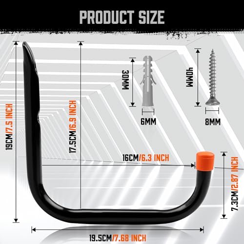 6 Pack 8 Inch Heavy Duty Garage Hooks