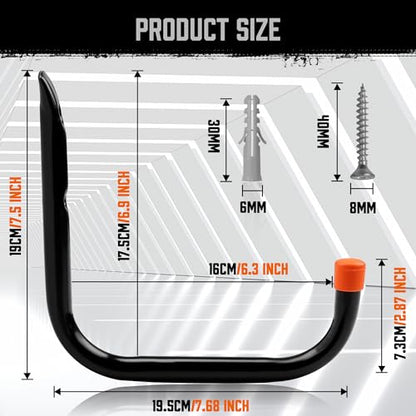 6 Pack 8 Inch Heavy Duty Garage Hooks