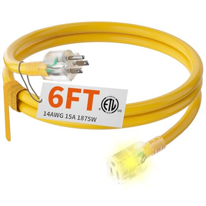 14 Gauge Heavy Duty Outdoor Extension Cord 6 FT Waterproof