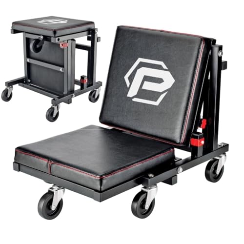2-in-1 Rolling Creeper Seat Converts from High to Low Roller Seat, Fast, Tool-Free Conversion, Garage, Shop, Brake Jobs, Washing, Detailing, Maintenance, Thick Pad, 3-in. Casters - 240298