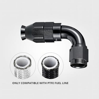 6AN 45 Degree PTFE One Piece Full Flow End Hose Fitting Aluminum Black 2PCS
