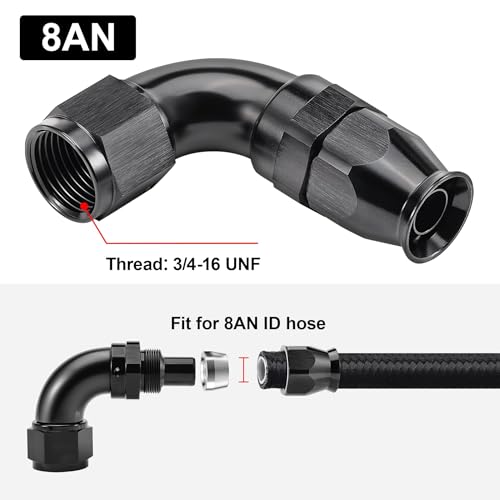 8AN 90 Degree PTFE One Piece Full Flow End Hose Fitting Aluminum Black