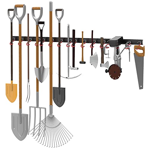 All Metal 64 inch Wall Mount Garden Tool Organizer for Garage