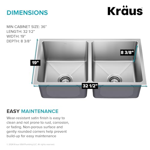 Fairlane 33 inch Undermount Double Bowl 18