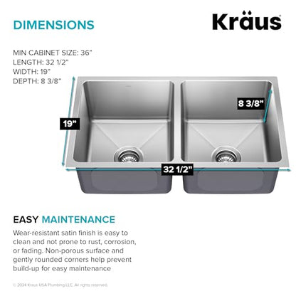 Fairlane 33 inch Undermount Double Bowl 18