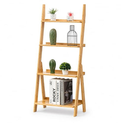 Bamboo Ladder Shelf Bookcase