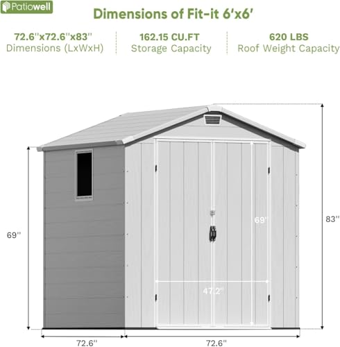 6X6 FT Plastic Outdoor Storage Shed with Floor