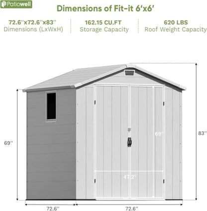 6X6 FT Plastic Outdoor Storage Shed with Floor