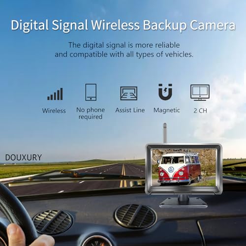 Wireless Backup Camera Solar Magnetic for RV Car Trailer Truck Camper 5th Wheels Hitch Towing No Wiring No Drilling Rechargeable Night Vision Portable Backup Camera with 5" 1080P HD 2