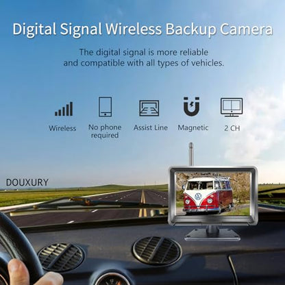 Wireless Backup Camera Solar Magnetic for RV Car Trailer Truck Camper 5th Wheels Hitch Towing No Wiring No Drilling Rechargeable Night Vision Portable Backup Camera with 5" 1080P HD 2