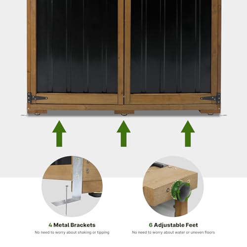 Outdoor Storage Cabinet Wood & Metal with Waterproof Roof