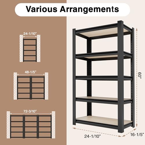 5 Tier Black Shelving with Board (5 Count)