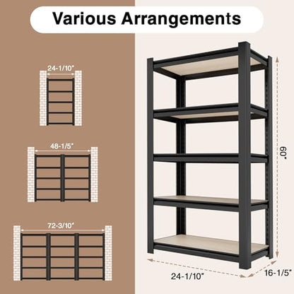 5 Tier Black Shelving with Board (5 Count)