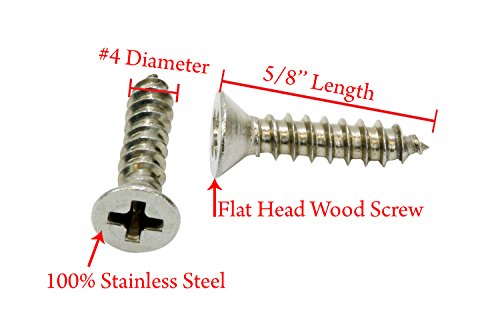 4 x 5 8" Stainless Steel Flat Head Phillips Wood Screw (100 Count)