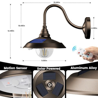 Solar Barn Light Outdoor Aluminum 3 Modes Remote