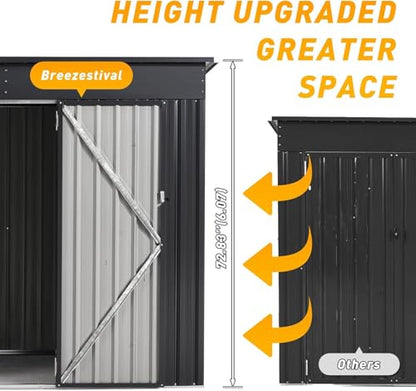 8'x4' Outdoor Storage Shed with Triple Door Lean to Metal Sheds Weatherproof UtilityGalvanized Steel Sheds