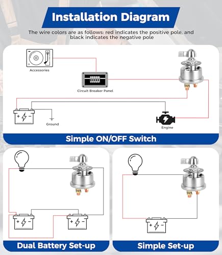 Battery Disconnect Switch 12V 24V 48V Heavy Duty Battery Shut Off Cut Off Power Kill Switch Isolator 300A High Current for Car
