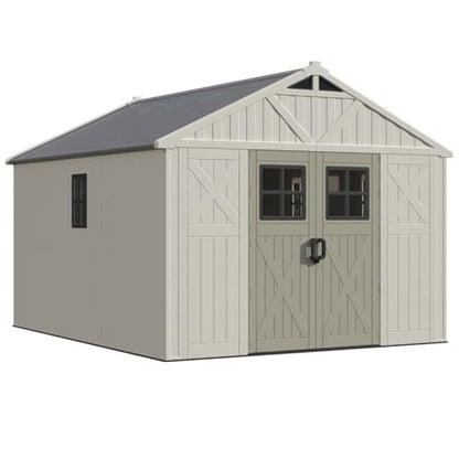 10x12 FT Resin Outdoor Storage Shed with Floor and Skylight