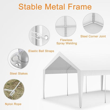 10x20ft Metal Carport with Leg Wrap