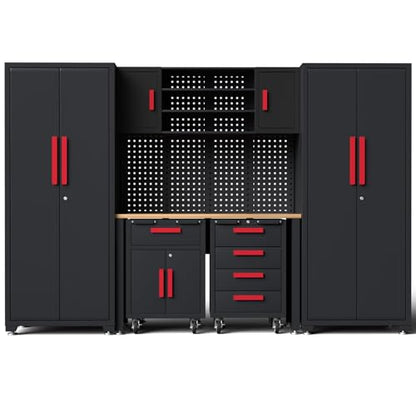 8 Piece Garage Cabinet Storage System with Workbench & Pegboard