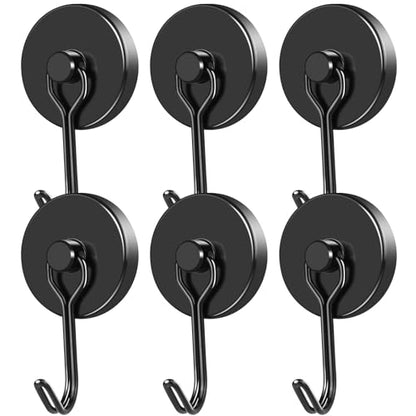 Black Magnetic Hooks Heavy Duty 120LB+ Swivel Strong Magnet Hook (6 Count)