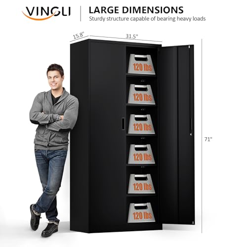 Metal Garage Storage Cabinet with 2 Doors and 5 Adjustable Shelves