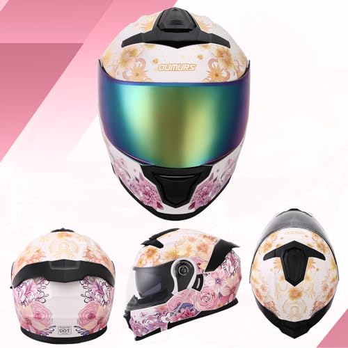 Pink Modular Motorcycle Helmets Full Face Flip up Street Bike Motorcycle Helmet for Unisex Adult Flower Sea