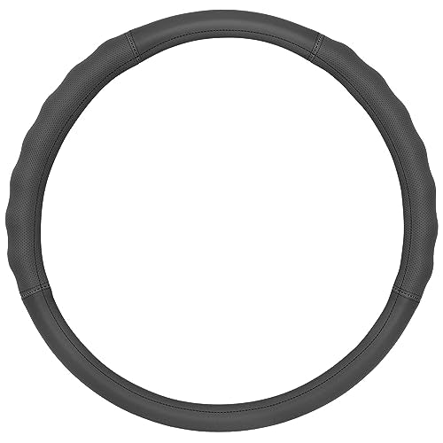 Soft Touch Leather Gray Steering Wheel Cover with Grooves