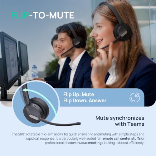 BH70 Mono Bluetooth Teams Headset with AI Mic for Work from Home PC