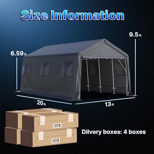 13x20 ft Carport 2 Roll up Doors & Vents Outdoor Portable Storage Shelter Garage Tent for Vehicle Boat Truck Anti