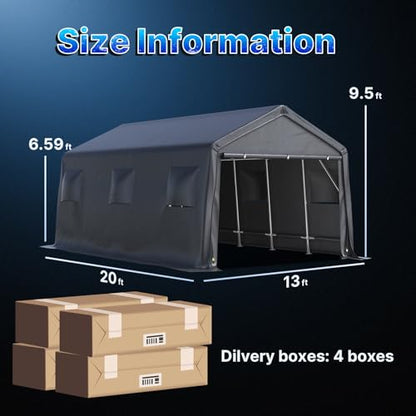 13x20 ft Carport 2 Roll up Doors & Vents Outdoor Portable Storage Shelter Garage Tent for Vehicle Boat Truck Anti
