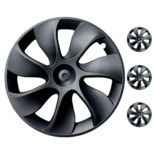 Wheel Covers 19 Inch Compatible with Tesla Model Y Accessories 2024 2023 2022 2021 Matte Black ABS Hubcaps Rim Protector Replacement（Not Fit for Model Y Juniper）