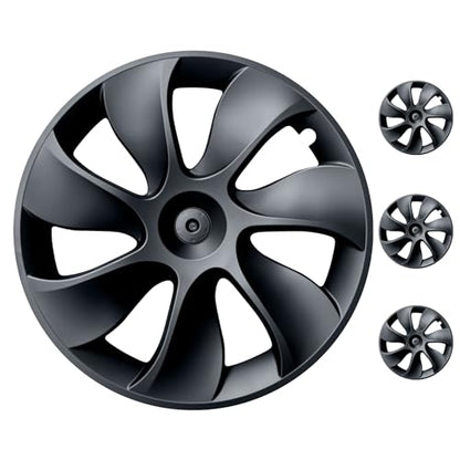 Wheel Covers 19 Inch Compatible with Tesla Model Y Accessories 2024 2023 2022 2021 Matte Black ABS Hubcaps Rim Protector Replacement（Not Fit for Model Y Juniper）