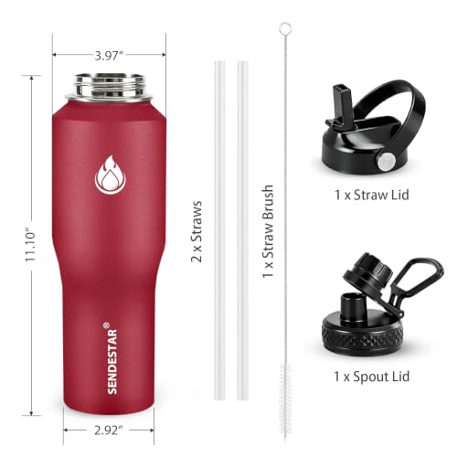 32oz Water Bottle Wide Mouth Stainless Steel Vacuum Insulated Double Wall with Straw Lids Fit in Any Car Cup Holder