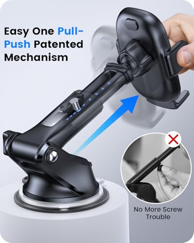3-in-1 Car Phone Mount for Dashboard, Windshield & Air Vent – Strong Suction Cup Holder with Adjustable Arm & 360° Rotation – Universal Car Cell Phone Holder for iPhone & Android Smartphones