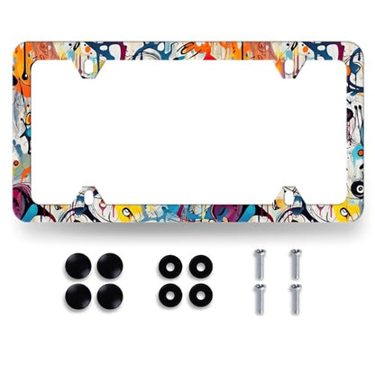 Stainless Steel Abstract Graffiti License Plate Frame 12.3 x 6.3 Inch