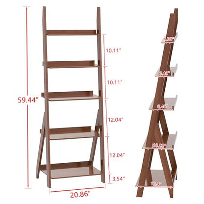Bamboo Ladder Shelf Bookcase (5 Count)