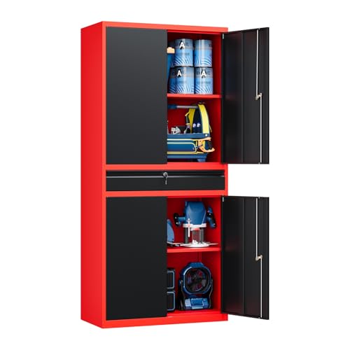 Metal Garage Storage Cabinet with Locking Doors and Adjustable Shelves