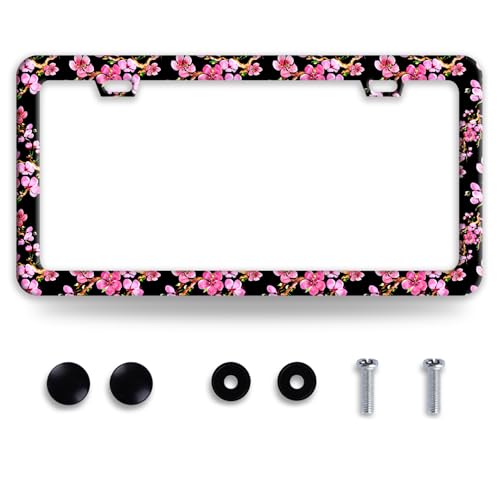 Cherry Blossom Flower Stainless Steel License Plate Frame for US Cars Decor